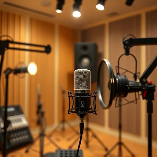 Studio di registrazione professionale con microfono Neumann.